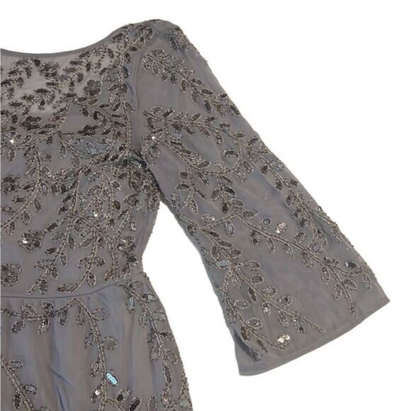 RAGA Icy Princes Gray Silver Beaded Sequined 3/4 Sleeves Dress Size M NWT - Picture 4 of 16